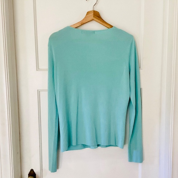 August Silk Rayon Blend Micro Rib Cardigan Women’s L Light Blue Feminine Preppy - Picture 13 of 13